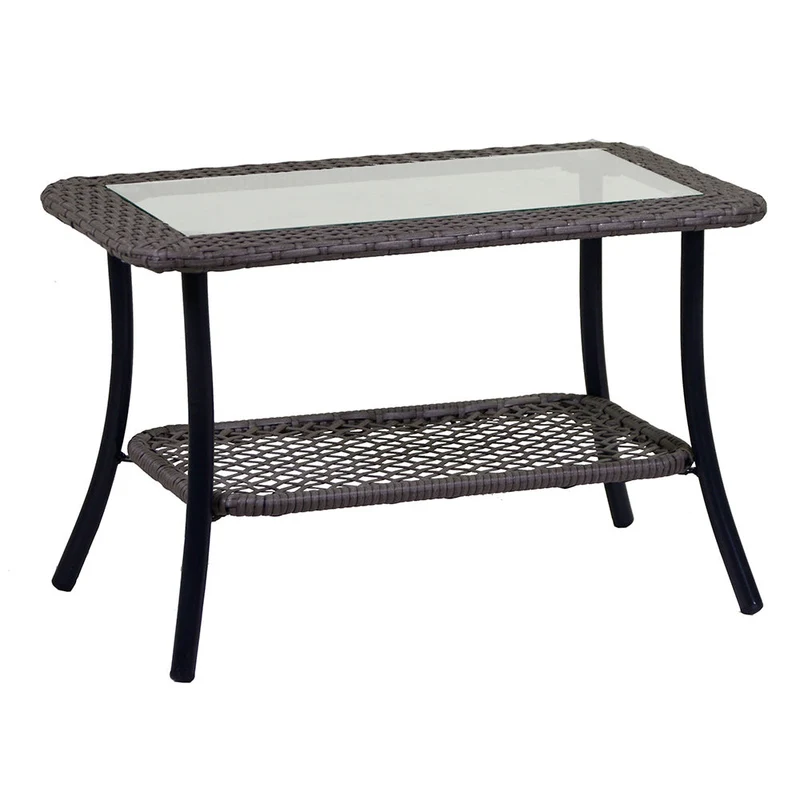 Tavolino da Giardino in Polyrattan Rettangolare 70x40x45cm Providence Grigio