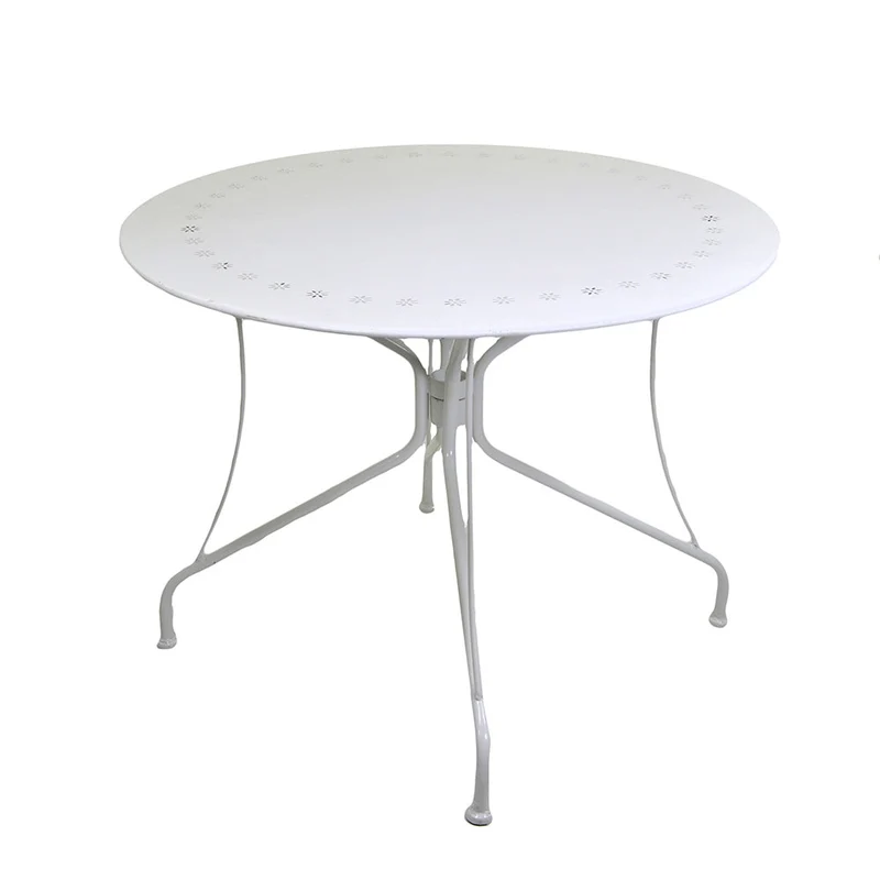Tavolino da Giardino in Ferro Tondo Ø95x72cm Old Bianco