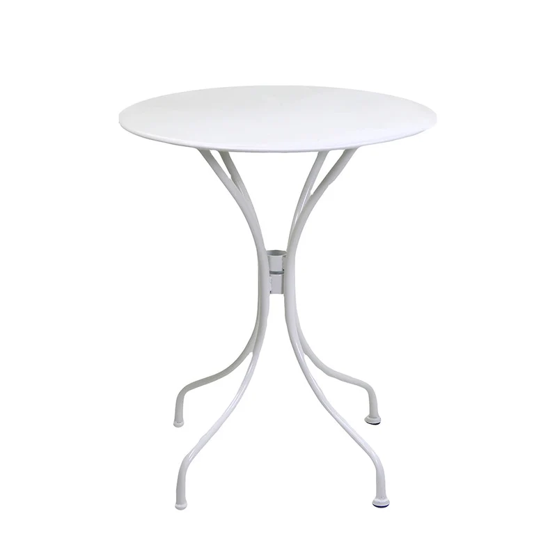 Tavolino da Giardino in Ferro Tondo Ø60x71cm Old Bianco