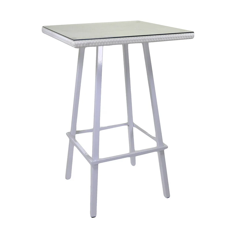 Tavolino Bar da Giardino in Polyrattan Quadrato 70x70x107cm Adila Bianca