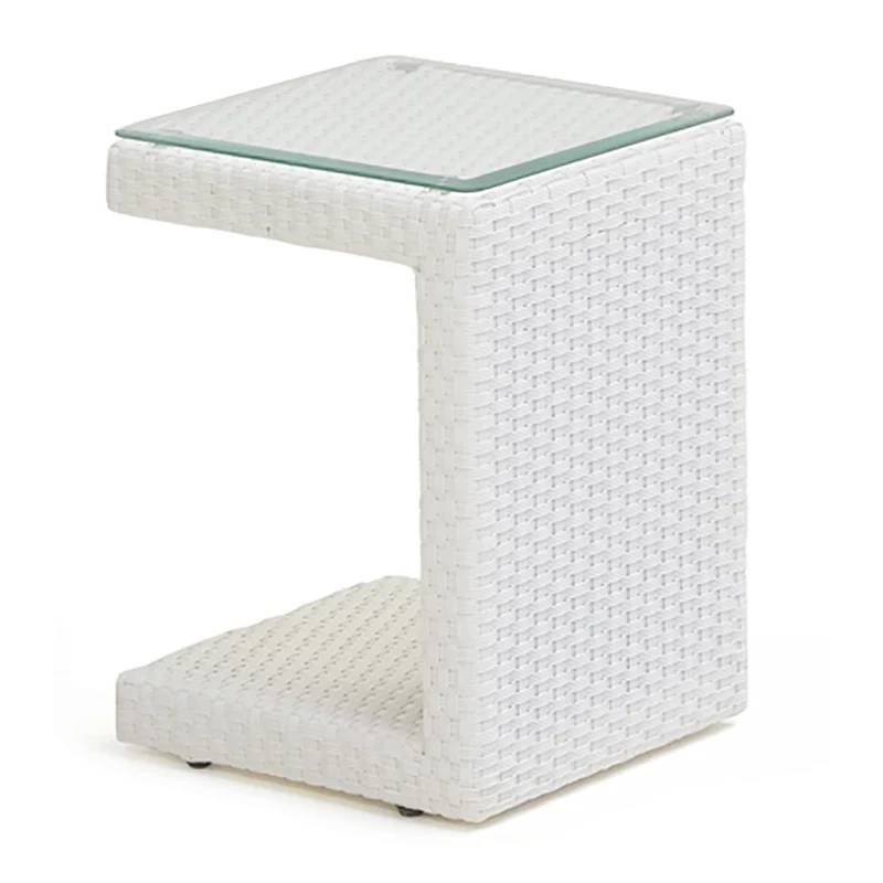 Tavolino da Giardino in Polyrattan 40x40x40cm Adila Quadro Bianco Ghiaccio