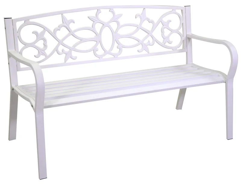 Panca da Giardino 124x57x78 cm in Ferro Bianca