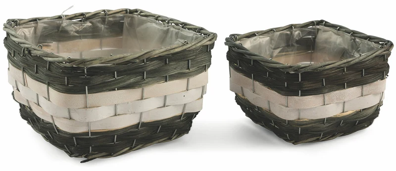Set 2 Portavasi Quadrati in Legno Soriani Grigio
