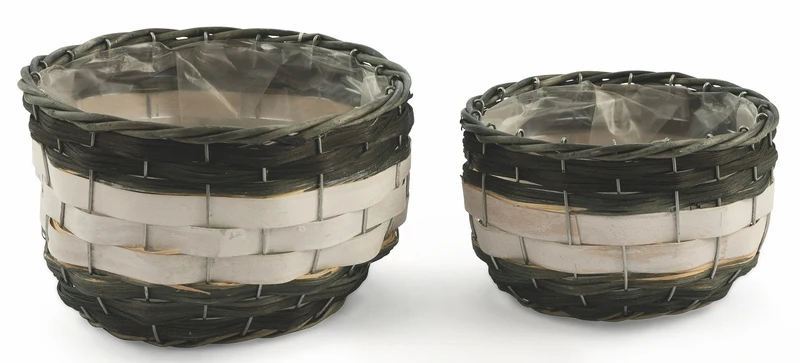 Set 2 Portavasi Rotondi in Legno Soriani Grigio