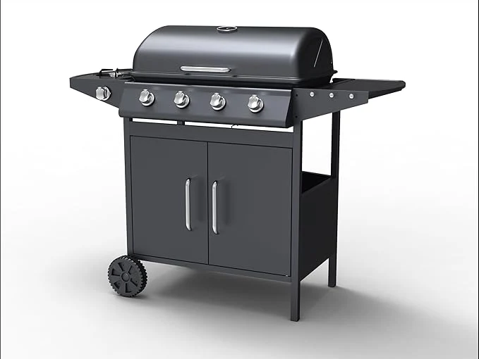 Barbecue a Gas 4+1 Fuochi Martin Fuoco Principale da 2,5 kW Accensione Piezoelettrica in Acciaio Smaltato Nero
