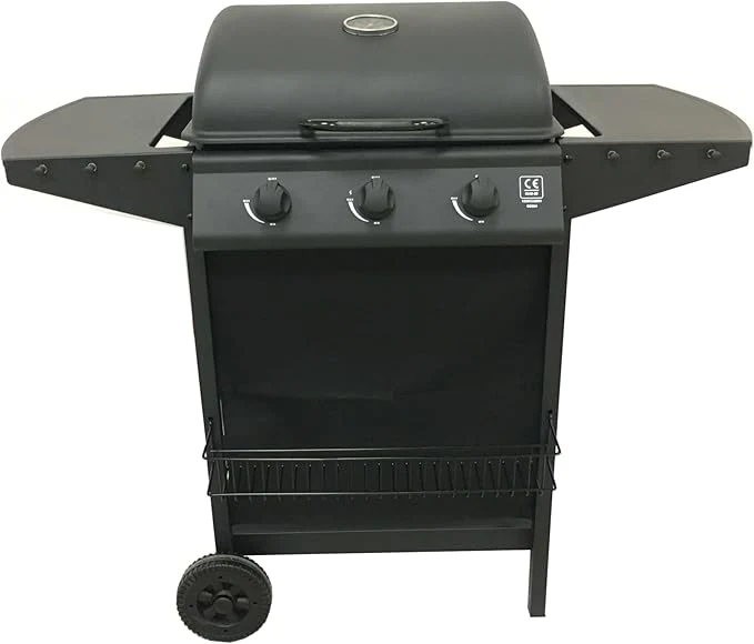 Barbecue a Gas 3 Fuochi Thomas Fuoco Principale da 2,9 kW Accensione Piezoelettrica in Acciaio Smaltato Nero