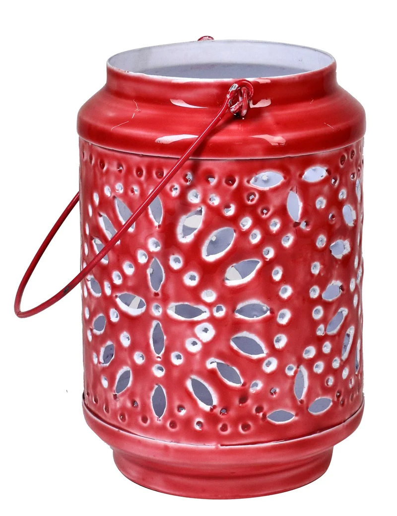 Lanterna da Giardino Ø13,5x21 cm in Metallo Smaltato Rosso
