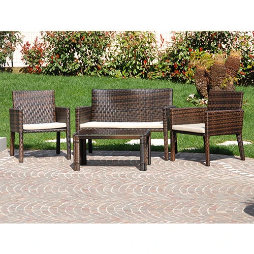 Set Salottino Polyrattan Marrone Divano Poltrone Tavolino per Arredo Giardino