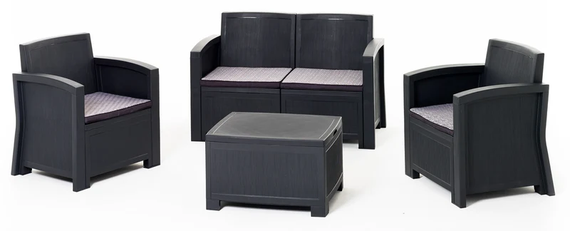 Set Salotto da Giardino Divano 2 Poltrone e Tavolino in Polipropilene Effetto Rattan New York Antracite