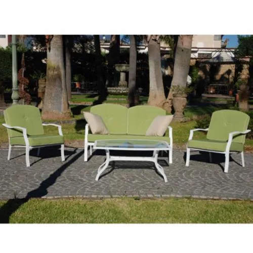Salotto Completo Divanetto con Poltroncine e Tavolino in Vetro per Arredo Giardino Esterno