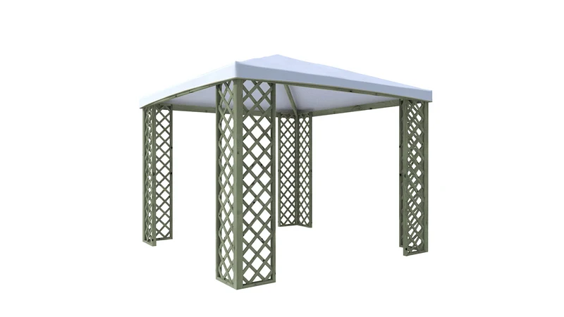 Gazebo da Giardino 300x300 cm Copertura in Telo PVC Fox JT40 Pocket in Legno Verde e Bianco