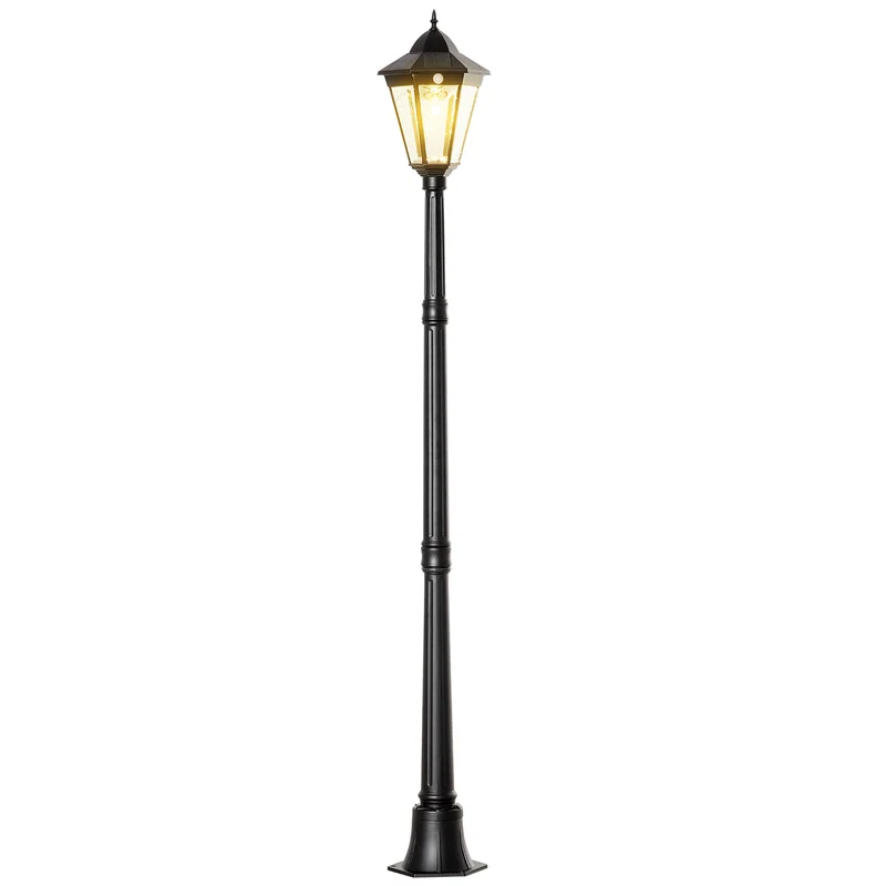 Lampione Solare da Giardino 22x22x196 cm con Luce LED e Sensore di Movimento in Alluminio e Vetro Nero