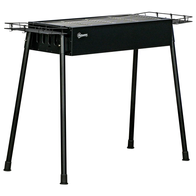 Barbecue a Carbonella 94x39x70 cm 2 Griglie e Cestini Laterali in Acciaio e Metallo Nero