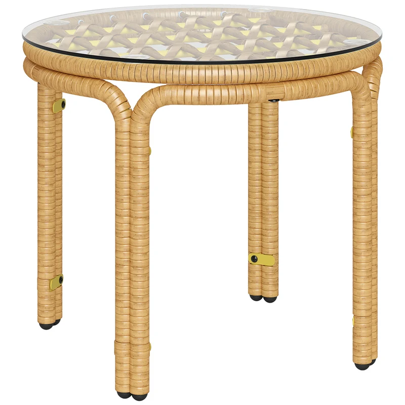 Tavolino da Giardino in Stile Boho Chic Ø50x44 cm in Rattan e Vetro Giallo