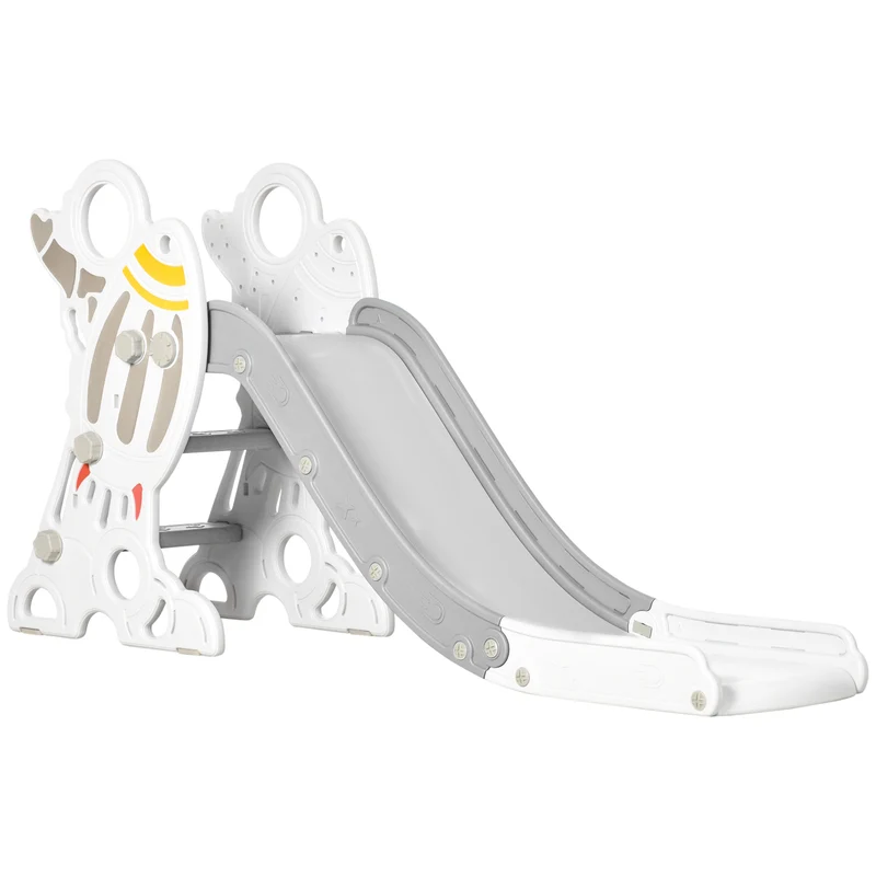Scivolo per Bambini 18-36 Mesi 157x46.5x80 cm a Tema Spaziale con Scale Antiscivolo in PE e PP Grigio e Bianco