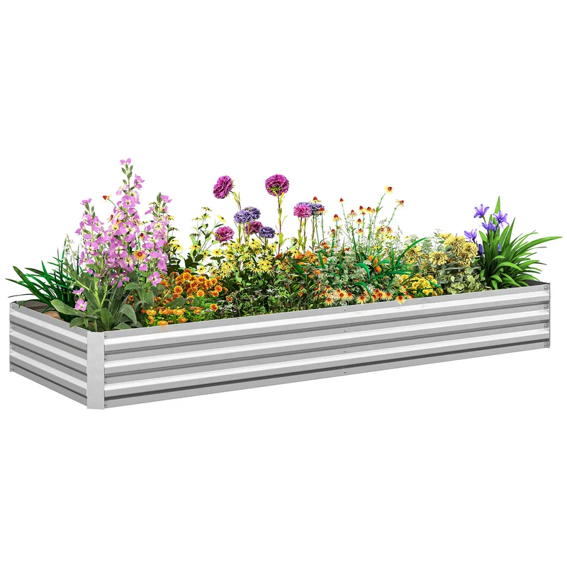 Letto per Orto Rialzato con Fondo Aperto 241x90,5x30 cm in Metallo Argento
