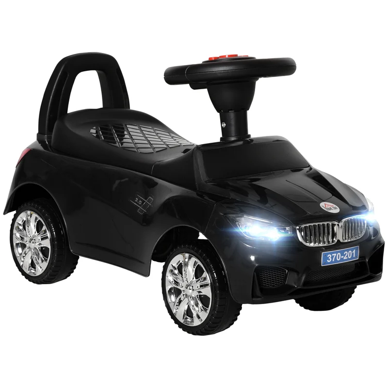 Macchina Cavalcabile per Bambini 63.5x28x36 cm con Fari e Musiche Integrate in PP Nero
