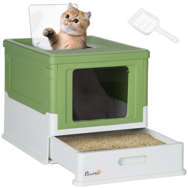 Lettiera per Gatti Chiusa 47,5x35,5x36,7 cm con Vassoio Estraibile e 2 Porte in PP Verde Chiaro