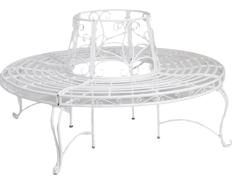 Panchina Rotonda da Giardino in Metallo Ø151 cm Bianca