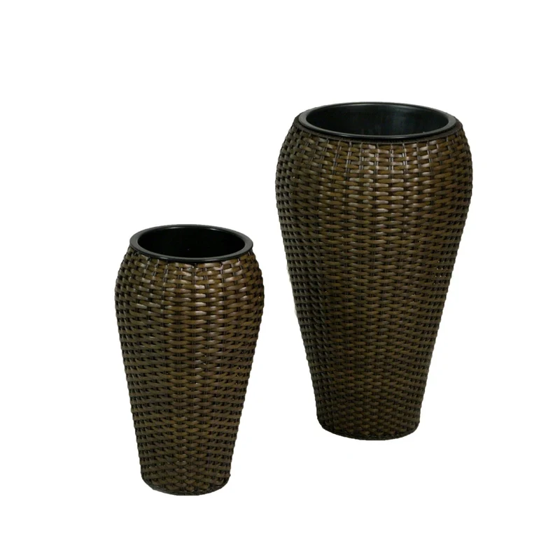 Set 2 Portavasi in Polyrattan ø32/38H62cm Alto Svasato Noce