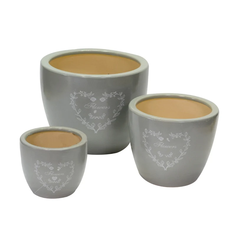 Set 3 Portavasi in Ceramica ø29H23cm Flowers Grigio Opaco