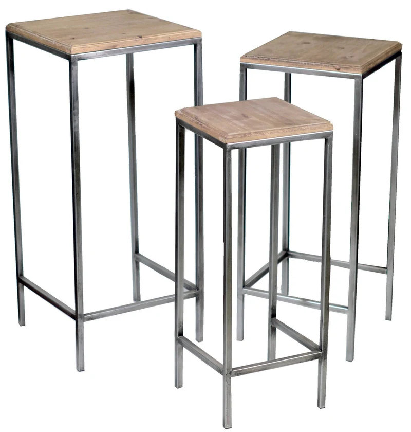 Set 3 Colonnine Portapiante Quadrate Top in Legno