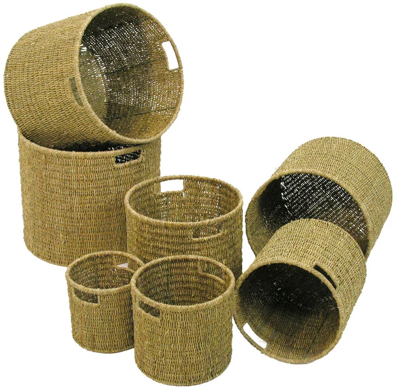 Set 7 Portavasi Rotondi in Fibra Naturale Cordi