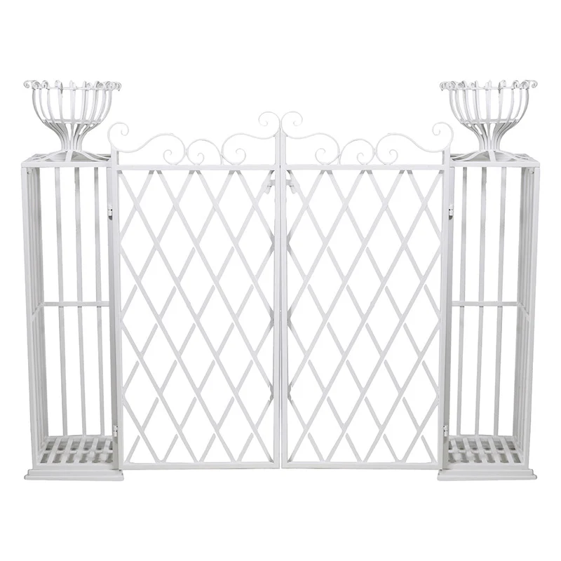 Cancello Portavasi da Giardino in Metallo 164x31x124,5cm Classic Bianco