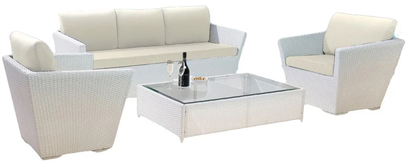 Set Salotto da Giardino Divano 3 Posti in Polyrattan Adila Bianco