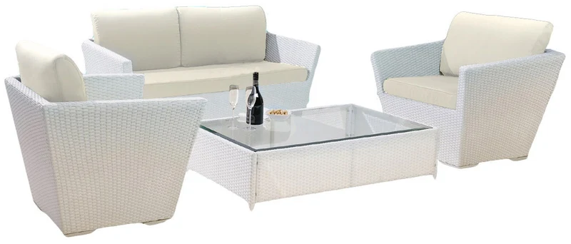 Set Salotto da Giardino Divano 2 Posti in Polyrattan Adila Bianco