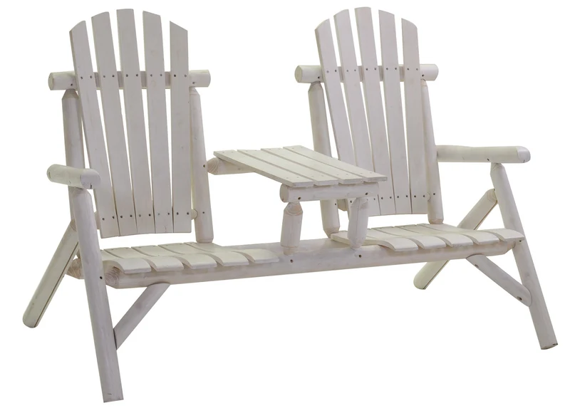Poltrona 2 Posti da Giardino con Tavolino in Legno Kyoto Bianco