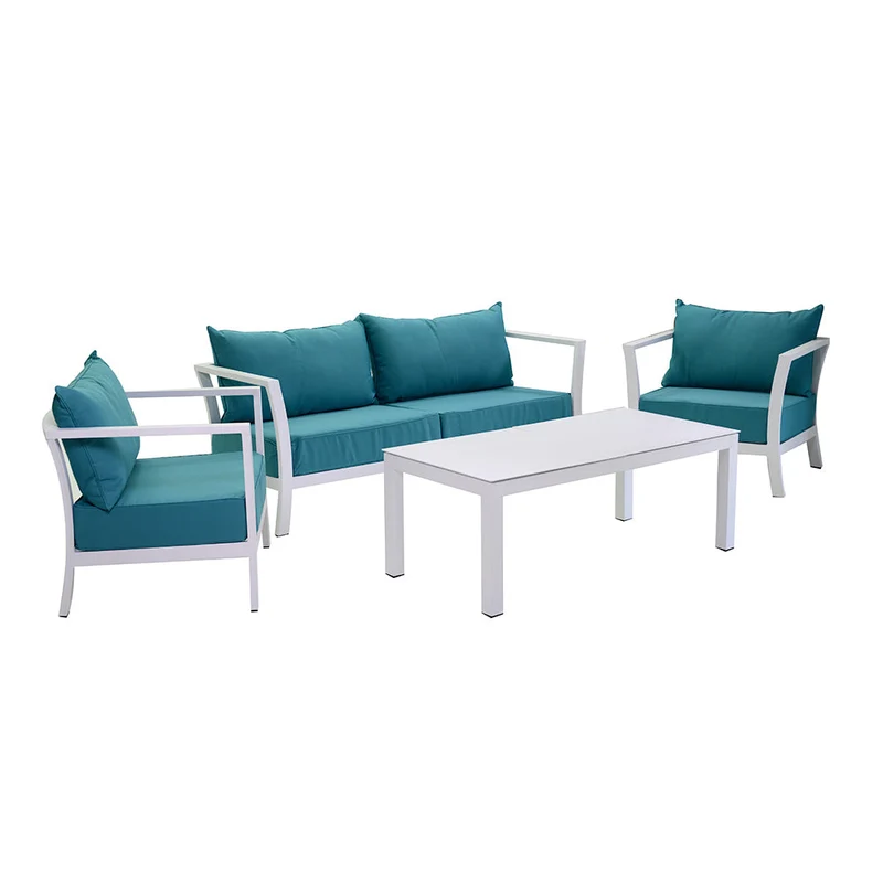 Set da Giardino Divano 2 Poltrone e Tavolino in Polyrattan Pasadena Bianco