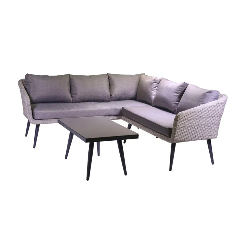 Set da Giardino Divano 5 Posti e Tavolino in Polyrattan Salem Grigio