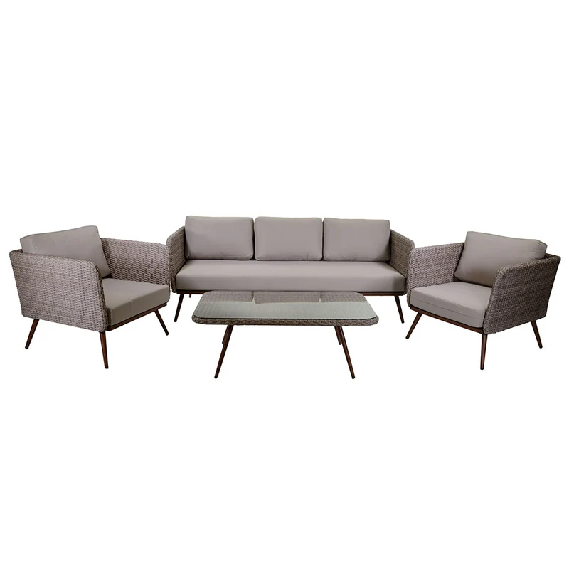 Set da Giardino Divano 2 Poltrone e Tavolino in Polyrattan Tirreno Naturale 3P