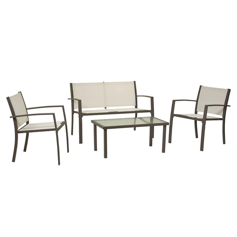 Set Salotto da Giardino Tavolino Divano 2 Sedie in Tessuto e Metallo con Cuscini Columbus Ecr