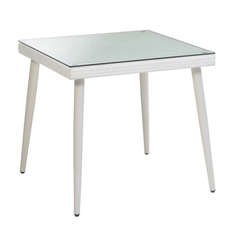 Tavolo da Giardino in Polyrattan con Vetro 90x90H77cm Adila Bianco Crema