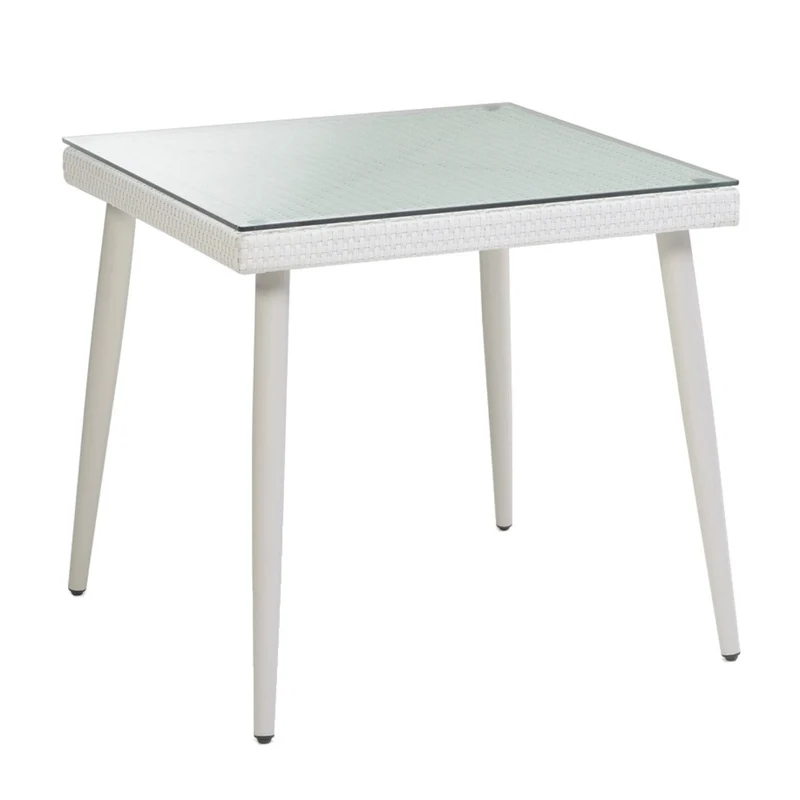 Tavolo da Giardino in Polyrattan con Vetro 80x80H77cm Adila Bianco Crema