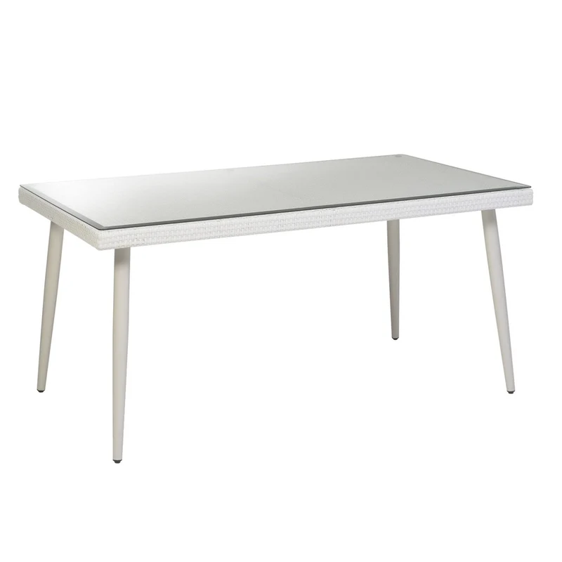 Tavolo da Giardino in Polyrattan con Vetro 160x90H77cm Adila Bianco Crema