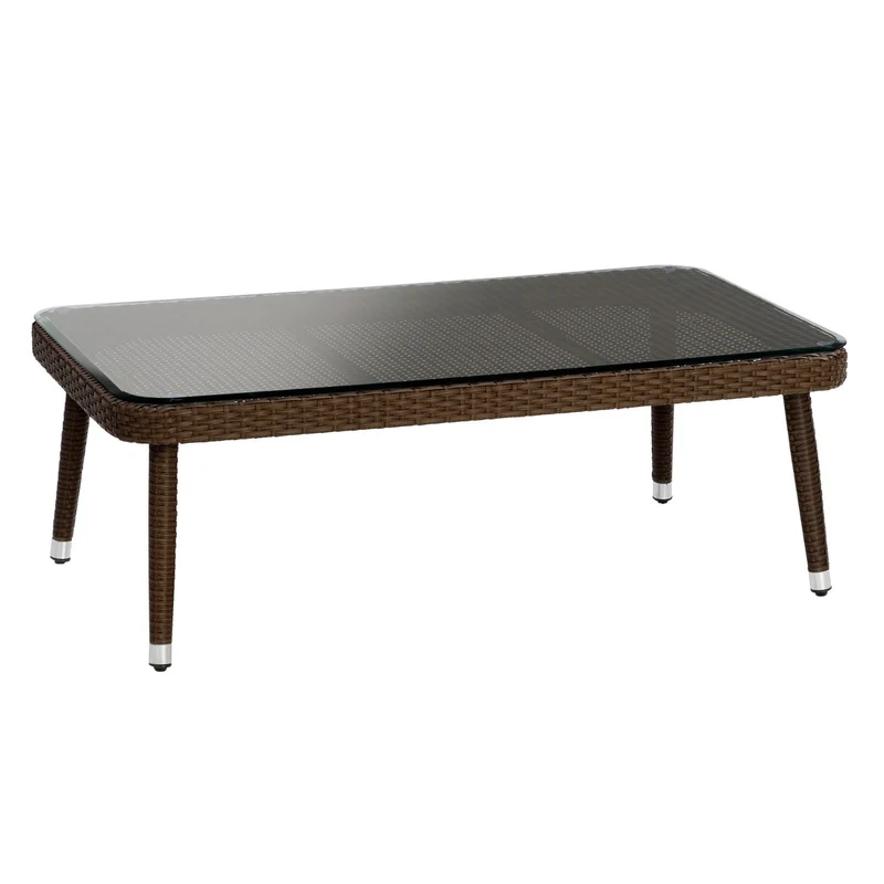 Tavolino da Giardino in Polyrattan con Vetro 121x71H43cm Adila Noce