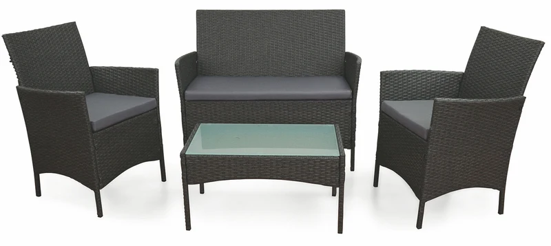 Set da Giardino Divano 2 Poltrone e Tavolino in Polyrattan Soriani Grigio