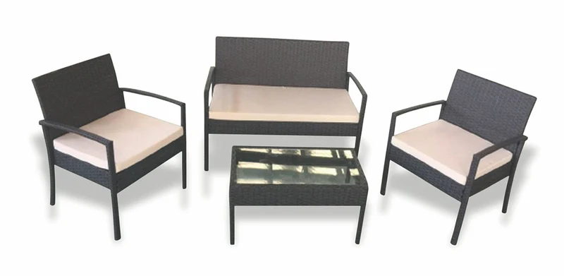 Set da Giardino Divano 2 Poltrone e Tavolino in Rattan Soriani Santorini Marrone