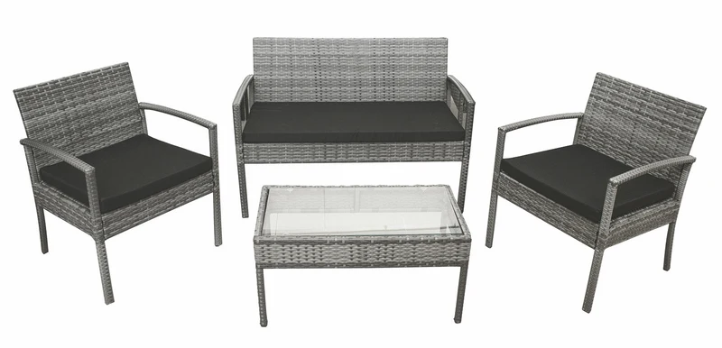 Set da Giardino Divano 2 Poltrone e Tavolino in Rattan Soriani Santorini Grigio