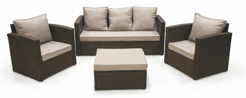 Set da Giardino Divano 2 Poltrone e Tavolino in Rattan Soriani Paros Grigio