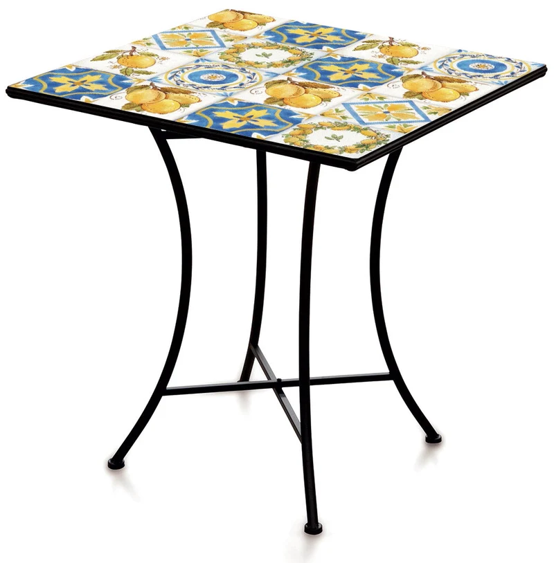 Tavolo Quadrato da Giardino 83x83 cm in Ferro Battuto con Mosaico Soriani Tuscany Nero