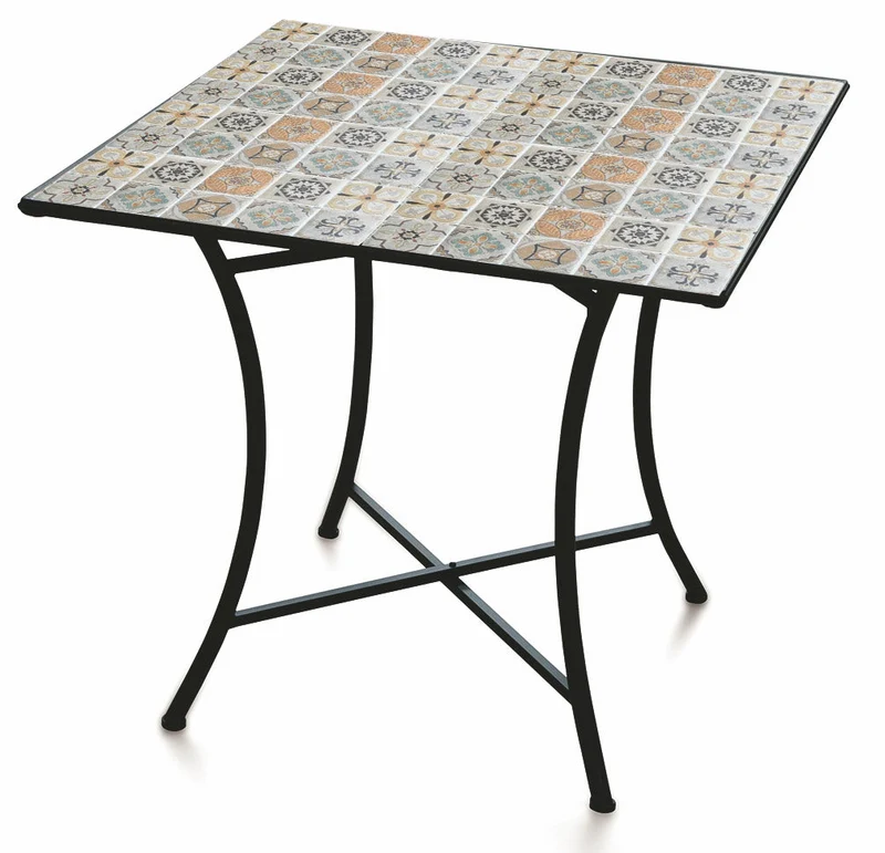 Tavolo da Giardino Quadrato 83x83 cm in Ferro con Mosaico Soriani Rodi