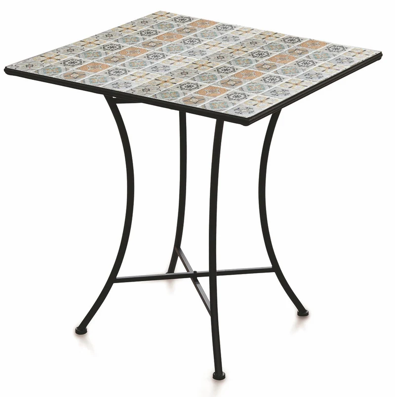 Tavolo da Giardino Quadrato 70x70 cm in Ferro con Mosaico Soriani Rodi