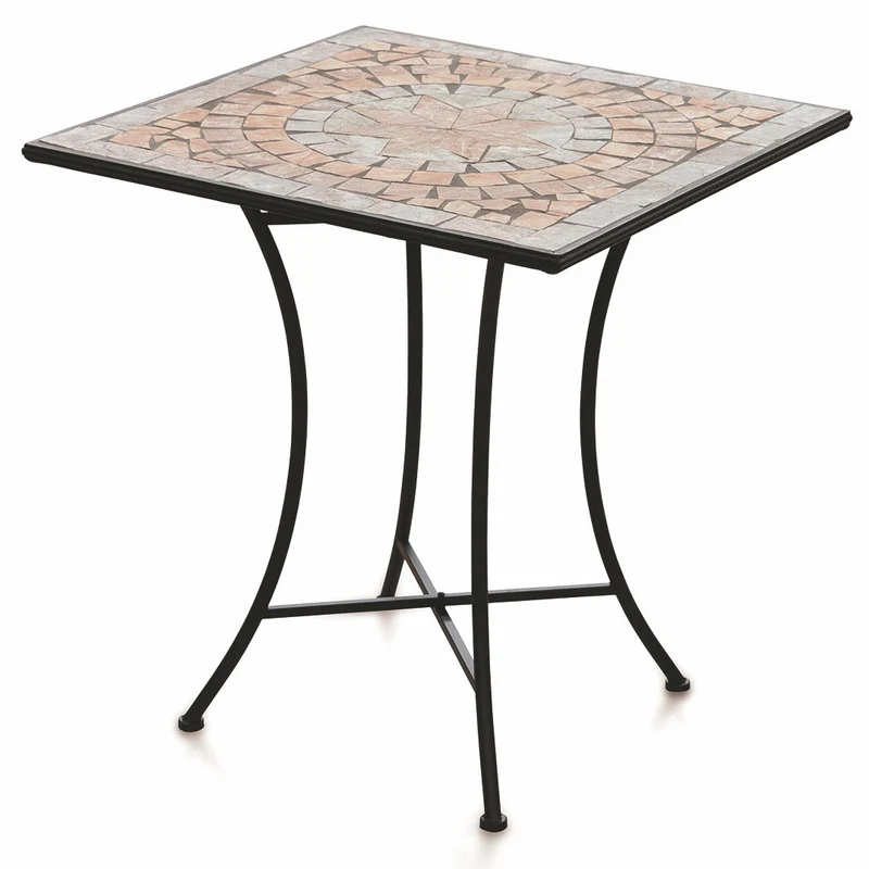Tavolo da Giardino Quadrato 70x70 cm in Ferro Battuto con Mosaico Soriani Cipro