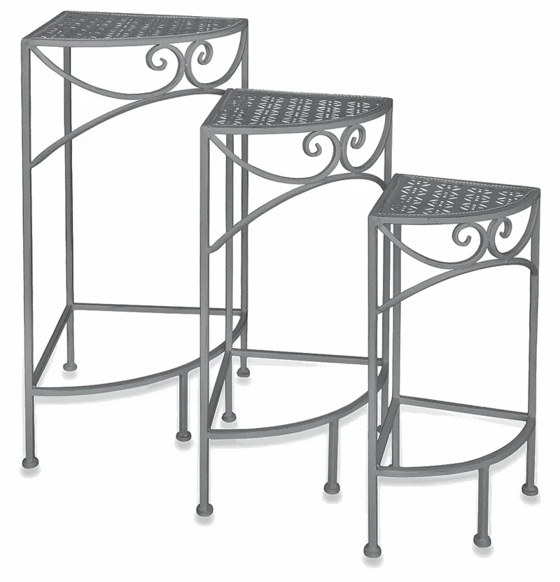 Set 3 Tavolini Angolari da Giardino in Ferro Battuto Soriani Grigio