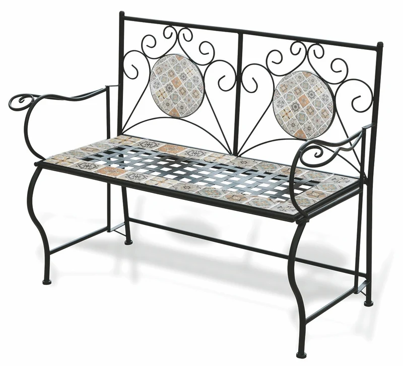 Panchina da Giardino 123x53x91 cm in Ferro con Mosaico Soriani Rodi