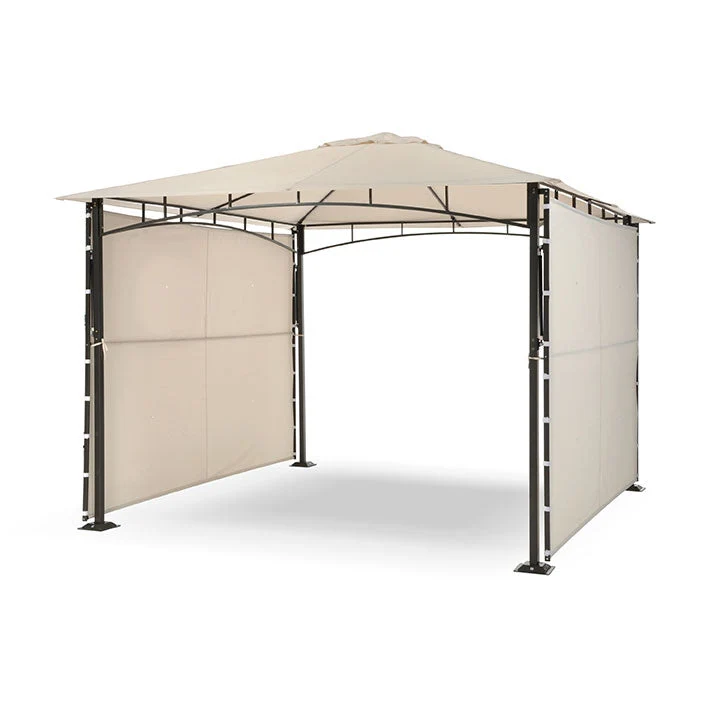 Gazebo da Giardino 3x3m Telo in Poliuretano 2 Tettoie con Chiusura a Gas e Ventilazione Taddei Razzaq Duo Beige